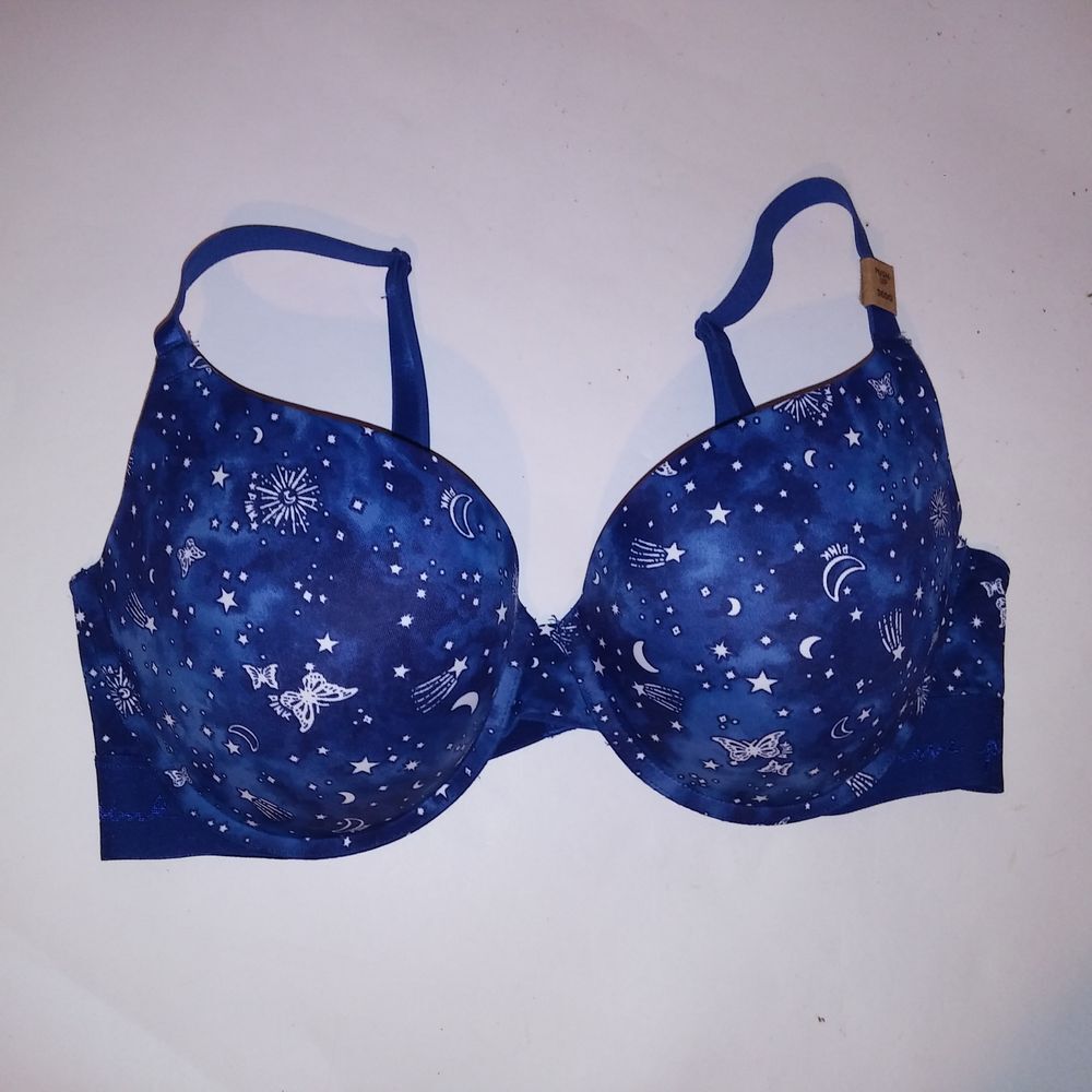 Victoria Secret PINK Bra Push Up 36DD Blue Galaxy Butterfly Wear Everywhere New